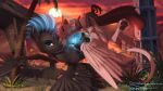  2018 avian black_feathers blue_eyes blue_hair claws day detailed_background digital_media_(artwork) discordthege duo fan_character feathered_wings feathers female feral gryphon hair male my_little_pony outside pink_feathers sky smile sun wings 