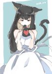  absurdres animal_ears bad_id bad_pixiv_id bare_arms bare_shoulders black_eyes black_hair breasts cat_ears cat_girl cat_tail commentary_request covered_mouth dress hands_up heart highres holding long_hair looking_at_viewer medium_breasts mitu_yang original sketch sleeveless sleeveless_dress solo tail tail_raised very_long_hair white_dress 