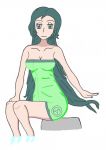  1girl breasts cleavage green_eyes green_hair lematin_(pokemon) pokemon pokemon_xy towel 