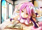  angel_wings arm_support ass bed book breasts cross feathered_wings gloves gradient_hair halo jibril_(no_game_no_life) large_breasts long_hair low_wings lying magic_circle multicolored_hair no_game_no_life on_bed on_stomach pillow pink_hair reading sideboob smile solo symbol-shaped_pupils tattoo tawawa_(kakeibo7ykwety) very_long_hair white_wings wing_ears wings yellow_eyes 