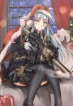  assault_rifle ayyh christmas christmas_tree commentary_request eotech german_flag gift girls_frontline gloves green_eyes gun handgun hat heckler_&amp;_koch highres hk416 hk416_(girls_frontline) holding holding_gun holding_weapon holster holstered_weapon indoors long_hair looking_at_viewer magazine_(weapon) pistol rifle sack santa_claus santa_hat silver_hair sitting solo suppressor thighhighs trigger_discipline weapon window 