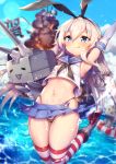  :q =_= anniversary arm_up armpits bangs black_bow black_panties blonde_hair blue_eyes blurry blush bow closed_mouth commentary_request crop_top crop_top_overhang day depth_of_field elbow_gloves explosion gloves hair_bow highleg highres hips holding kantai_collection lens_flare long_hair navel ocean outdoors panties red_legwear rensouhou-chan sailor_collar shennai_misha shimakaze_(kantai_collection) shiny shiny_hair smile solo thighhighs thighs thong tongue tongue_out underwear white_gloves 