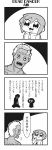 4koma :3 bangs bkub comic exposed_brain eyebrows_visible_through_hair flying_sweatdrops greyscale halftone highres honey_come_chatka!! hood hoodie indian_style monochrome open_mouth rectangular_mouth saliva seiza short_hair silhouette simple_background sitting smile speech_bubble talking tayo translated two-tone_background two_side_up waving zombie 