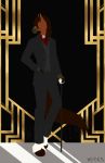  anthro autumnbolt bow cane classy clothed clothing equine hair hand_in_pocket hooves horse long_hair male mammal solo standing the_great_gatsby tuxedo wolfpsalm 