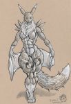  breasts digimon female hyper hyper_muscles looking_at_viewer muscular muscular_female nipples nude renamon ryoku7 solo towel 