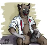  aggressive_retsuko anthro balls bit-wolf-chases erection haida hyena male mammal penis solo 