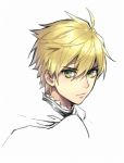  ahoge arthur_pendragon_(fate) bangs blonde_hair closed_mouth fate/prototype fate_(series) green_eyes hair_between_eyes kangetsu_(fhalei) looking_at_viewer male_focus portrait simple_background solo white_background 