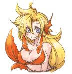  1girl bangs bare_arm bare_shoulders bikini_top blonde_hair blush breasts capcom cleavage fish_tail large_breasts long_hair looking_to_the_side lowres marty_(rockman_x) rockman rockman_x rockman_x_(manga) sketch solo white_background 