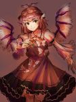  brown_background brown_eyes brown_hair claws dress earrings feathered_wings fingernails hat highres jewelry kuya_(hey36253625) long_fingernails looking_at_viewer mystia_lorelei pink_eyes pink_hair red_eyes sharp_fingernails short_hair smile solo touhou wing_ears winged_hat wings 