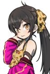  :p animal_print bare_shoulders black_hair breasts camisole cleavage clothes_down eyebrows_visible_through_hair gazacy_(dai) hair_between_eyes hair_ribbon heart heart_necklace highres idolmaster idolmaster_cinderella_girls jacket jewelry leopard_print long_hair looking_at_viewer matoba_risa necklace ribbon simple_background sleeves_past_wrists small_breasts solo tongue tongue_out twintails upper_body white_background yellow_eyes 