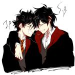  2boys black_hair brown_hair glasses grin harry_potter james_potter male male_focus multiple_boys school_uniform short_hair sirius_black smile yaoi 