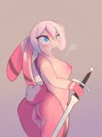  2018 anthro breasts electrycpynk female lagomorph mammal melee_weapon nipples pussy rabbit solo sword weapon 