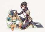  black_hair brown_eyes chion_(yukina) feathers gloves goggles goggles_on_head hat hat_removed headwear_removed ibuki_(xenoblade) meleph_(xenoblade) metal_boots military military_uniform shoulder_pads signature sitting uniform white_gloves xenoblade_(series) xenoblade_2 