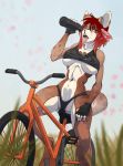  2018 anthro bike_(disambiguation) breasts canine clothed clothing digital_media_(artwork) dog female hair mammal midriff navel open_mouth red_eyes red_hair solo teeth tongue viga 