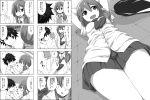  comic commentary_request gotoba_sora greyscale groping innocent_red lying miniskirt monochrome necktie sanada_tatsuki school_uniform scrunchie skirt spiked_hair translation_request watarui 