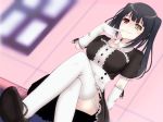  black_hair breasts clock_eyes commentary_request crossed_legs date_a_live garter_straps gloves heterochromia highres large_breasts looking_at_viewer maid sitting smile solo symbol-shaped_pupils tokisaki_kurumi tokisakijp twintails white_gloves white_legwear yellow_eyes 