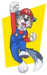  australian_shepherd black_nose blue_eyes blue_fur blue_merle canine clothing dog fur gloves kade_(savestate) mammal mario mario_bros nintendo open_mouth savestate solo spots tim_weeks video_games 