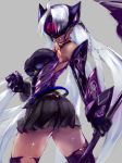  ass blue_eyes breasts cyborg dark_skin forehead_protector glasses gloves highres large_breasts long_hair looking_at_viewer mask negresco skirt solo t-elos t-elos_re tan thighhighs xenoblade_(series) xenoblade_2 xenosaga xenosaga_episode_iii 