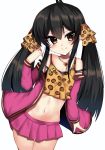  animal_print bangs bare_shoulders black_hair blush breasts brown_camisole brown_eyes camisole closed_mouth collarbone cowboy_shot eyebrows_visible_through_hair hair_between_eyes hair_ribbon heart heart_necklace highres idolmaster idolmaster_cinderella_girls jacket leopard_print long_sleeves matoba_risa medium_breasts navel pink_jacket pink_skirt pleated_skirt print_camisole print_ribbon ribbon ricroot sidelocks simple_background skirt smile solo thigh_gap twintails white_background 