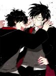  2boys black_hair brown_hair fighting glasses grin harry_potter james_potter male male_focus multiple_boys school_uniform short_hair sirius_black smile yaoi 