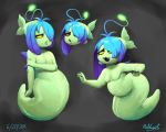  2016 anthro blue_hair breasts eyelashes featureless_breasts female fish frown grey_background hair marine mataknight open_mouth outta_sync sharp_teeth short_stack shyren simple_background siren smile solo teeth undertale video_games yellow_eyes 