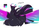  2016 anthro averyshadydolphin big_body big_breasts black_skin breasts claws digital_media_(artwork) dragon female horn huge_breasts humanoid looking_at_viewer magical_wings nude on_ground purple_wings regalia regalia_(character) small_head solo thick_thighs tiny_head wings 