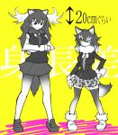  animal_ears antlers bad_id bad_twitter_id commentary_request fur_collar grey_wolf_(kemono_friends) height_difference heterochromia kemono_friends moose_(kemono_friends) moose_ears moose_tail multicolored_hair multiple_girls nuka_cola06 pantyhose plaid_neckwear skirt tail thighhighs translated two-tone_hair wolf_ears wolf_tail 