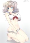  barefoot blue_eyes bra breasts commentary_request dated frilled_bra frilled_panties frills kantai_collection kashima_(kantai_collection) kneeling large_breasts long_hair looking_at_viewer mimamui panties sidelocks silver_hair simple_background smile solo tsurime twintails twitter_username underwear underwear_only wavy_hair white_background white_bra white_panties 