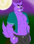  2018 abs anthro bernard_(ok_k.o.!_lbh) canine cartoon_network clothed clothing digital_media_(artwork) fur male mammal muscular ok_k.o.!_let&#039;s_be_heroes open_shirt pecs purple_fur shadowponi shirt solo teeth tuft were werewolf 