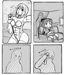  abs adapted_costume airtighttrash commentary couch eyepatch fat food highres leaning_back mahou_shoujo_madoka_magica miki_sayaka multiple_girls muscle muscular_female o_o pocky pose sakura_kyouko self_shot short_shorts shorts sweatdrop towel towel_on_head yuri 