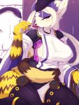 1girl artist_request breasts dog fullbokko_heroes furry hat japanese_clothes purple_eyes snake solo white_hair 