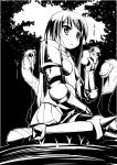  :t akino_sora apple armor boobplate boots breastplate breasts closed_mouth commentary_request eating food forest from_side fruit greyscale holding imminent_rape knight long_hair lord_knight monochrome nature outdoors pleated_skirt ragnarok_online sitting skirt slimy small_breasts spikes tentacles wariza 
