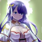  aoba_(smartbeat) backlighting breasts center_opening cleavage closed_mouth earrings fate/grand_order fate_(series) hair_ribbon jewelry long_hair looking_at_viewer medium_breasts revealing_clothes ribbon saint_martha shiny shiny_skin short_sleeves smile solo straight_hair upper_body white_ribbon 