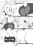  anthro argento blush bouncing_breasts breasts clothed clothing comic english_text female footwear greyscale hedgehog mammal monochrome nipple_bulge open_mouth shoes solo sophie_(argento) sweat text wide_hips 