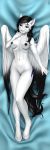  2018 5_fingers anthro black_hair breasts digital_media_(artwork) equine eyelashes feathered_wings feathers female freckles hair mammal mykegreywolf nipples nude pegasus purple_eyes pussy solo white_feathers wings 