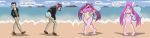  2018 anthro beach big_breasts bikini breast_expansion breasts brown_hair clothed clothing detailed_background dialogue english_text female footwear gender_transformation hair human human_to_anthro male mammal mtf_transformation nintendo nipple_bulge outside pants pigeon_toed pigtails pink_hair pok&eacute;mon pok&eacute;mon_(species) sand seaside sequence shirt shocked shoes smile solo standing swimsuit tail_growth text tfsubmissions transformation video_games wartortle 
