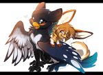  &lt;3 avian azukipuddles bird blue_eyes canine duo female fennec feral fox gryphon happy magenta7 mammal open_mouth sitting 