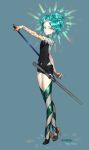  absurdres androgynous artist_name commentary_request full_body gem_uniform_(houseki_no_kuni) green_eyes highres houseki_no_kuni looking_at_viewer necktie phosphophyllite revision short_hair short_sleeves shorts solo spoilers wope 