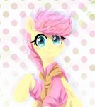  2018 alternate_hairstyle blush braided_hair clothed clothing cute dotted_background equine eyelashes feathered_wings feathers female feral fluttershy_(mlp) friendship_is_magic hair hooves jumblehorse looking_at_viewer mammal my_little_pony pattern_background pegasus pink_hair portrait shadow shirt simple_background sitting smile solo teal_eyes white_background wings yellow_feathers 