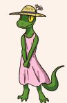  60percentscalie claws clothing cute dress female flower green_scales hat lizard plant reptile scales scalie simple_background slit_pupils solo yellow_eyes 