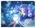  bare_shoulders bass_clef bell blue blue_eyes blue_footwear blue_hair copyright_name eighth_note hair_ornament musical_note official_art ori_simo piruluk short_hair skirt snowflakes solo treble_clef watermark white_skirt wixoss 
