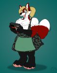  anthro canine carifoxleopard clothed clothing eyewear female fox glasses maid_uniform mammal open_mouth slightly_chubby smile solo standing uniform 