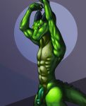  anthro argonian athletic dew_dragon green_penis green_scales horn looking_at_viewer male nude penis pinup pose reptile scales scalie simple_background smile smirk solo the_elder_scrolls video_games yellow_eyes 