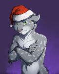  2013 anthro biped christmas crossed_arms curiodraco english_text feline frown hat holidays leopard male mammal mars_(thequeenofmars) navel pouting santa_hat simple_background snow_leopard solo standing text 