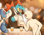  blastoise drinks feraligatr human laugh male mammal minhpupu nintendo pok&eacute;mon pok&eacute;mon_(species) public restaurant riled_up talk troubled video_games 