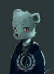  2018 anthro bear blood cheek_tuft clothed clothing grey_background half-closed_eyes hat hoodie looking_at_viewer male mammal nosebleed panzery25 pines_(panzery25) polar_bear signature simple_background solo soma_(game) tuft 