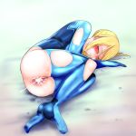  1girl anus artist_request ass blonde_hair blush bodysuit clenched_teeth clothed_sex crotch_cutout cum cum_explosion cum_in_pussy eyes_closed heavy_breathing hetero metroid nintendo nude pussy pussy_juice samus_aran sex skin_tight teeth torn_bodysuit torn_clothes uncensored vaginal zero_suit 