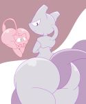  2018 big_butt blush butt cyandrive_(artist) invalid_tag legendary_pok&eacute;mon looking_at_viewer mew mewtwo nintendo nude pok&eacute;mon pok&eacute;mon_(species) presenting presenting_hindquarters rear_view simple_background toony video_games wide_hips 
