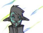  2018 abstract_background ambiguous_gender clothed clothing commander_ledi dragon_age ear_piercing elf facial_tattoo freckles glowing glowing_eyes hair headshot_portrait humanoid industrial_piercing looking_at_viewer not_furry piercing pointy_ears portrait restricted_palette solo video_games 