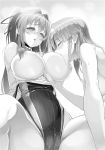  areola_slip areolae arms_behind_back braid breast_grab breast_sucking breasts cameltoe closed_eyes competition_swimsuit convenient_arm eyes grabbing greyscale hair_between_eyes hair_censor hair_intakes hair_over_breasts half_updo head_tilt heart highres huge_breasts large_breasts long_hair monochrome multiple_girls naruse_mio nonaka_yuki novel_illustration nude official_art one-piece_swimsuit ookuma_(nitroplus) open_mouth resized shinmai_maou_no_testament side_braid swimsuit swimsuit_pull tape_measure upscaled yuri 